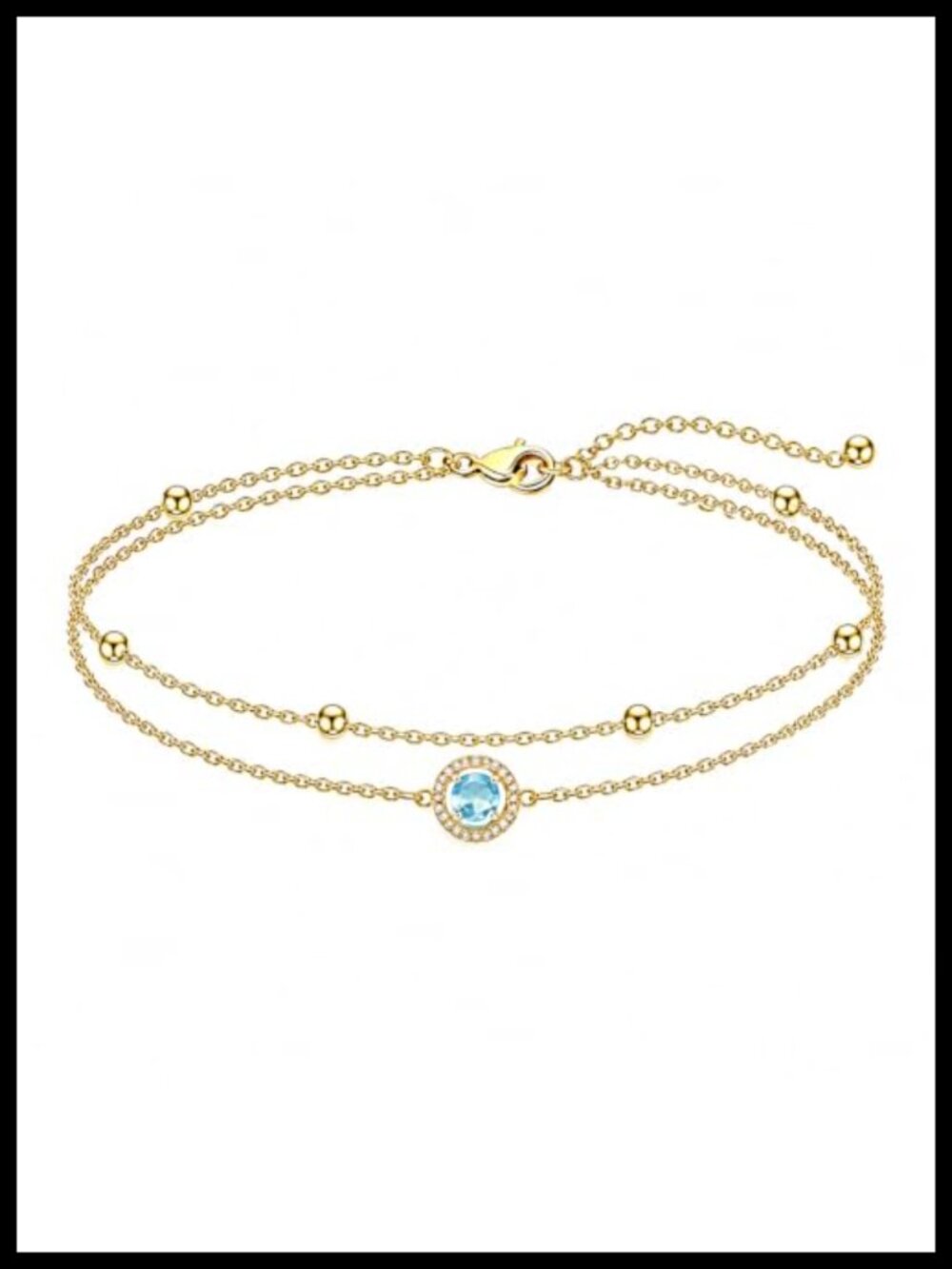 14K Gold Plated Birthstone Anklet Bracelet Adjustable Gift for Women